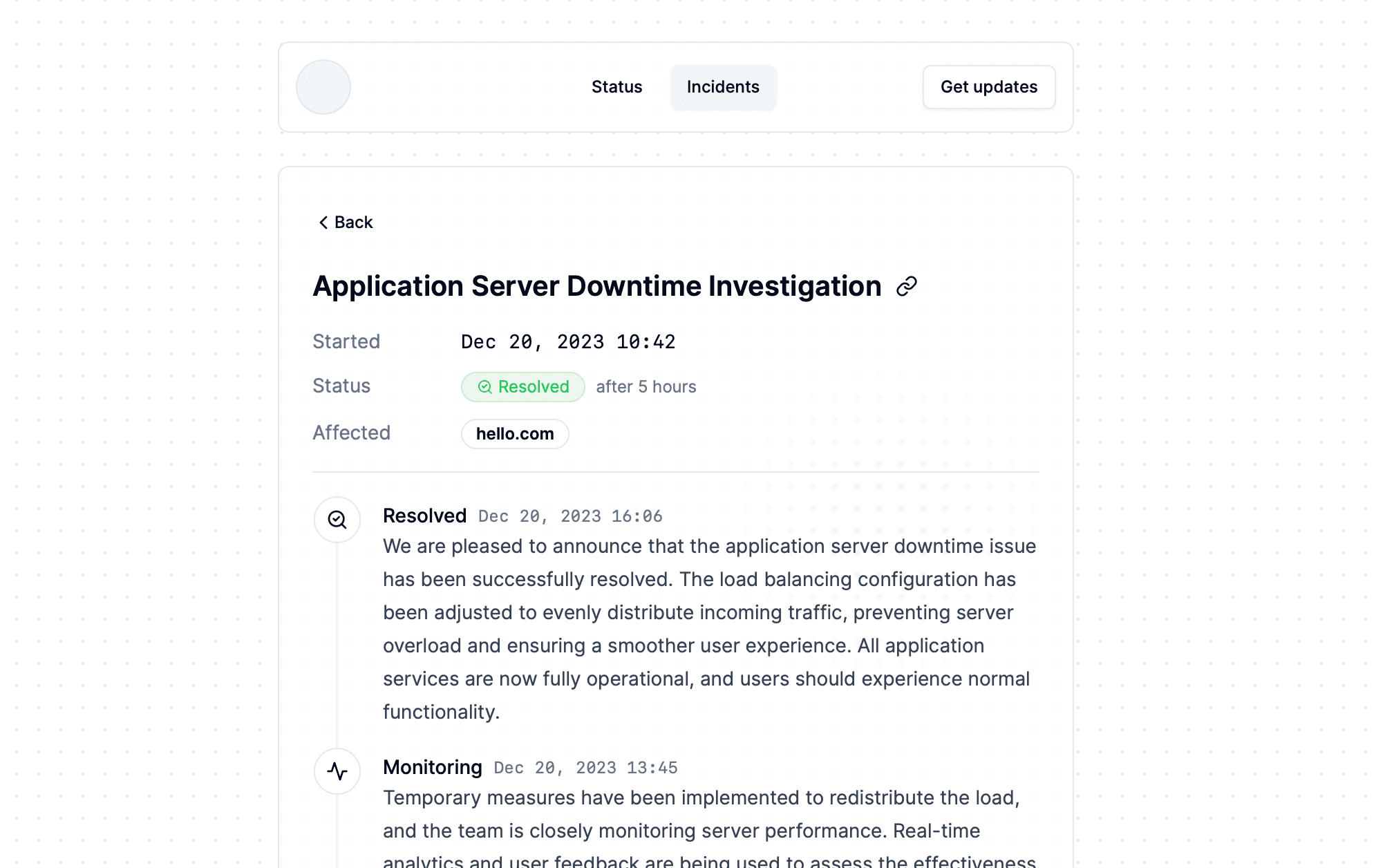 Invidivual Status Report Page